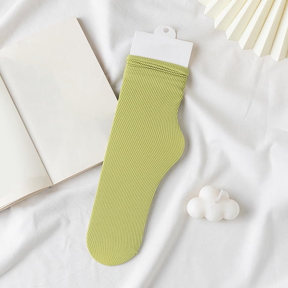 TANGNADE Thigh High Compression Socks Women 24 Color Ice Summer Thin Cool Feeling All The Fashion Mid Tube Stockings Velvet Breathable Pile 1PC Socks Light Green