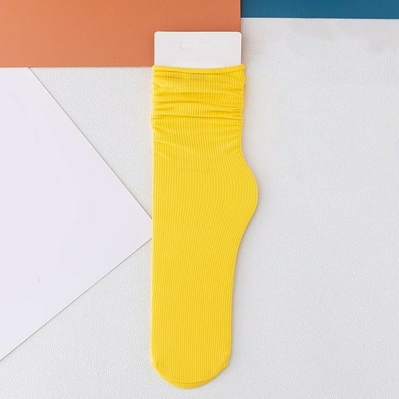 TANGNADE Thigh High Compression Socks Women 24 Color Ice Summer Thin Cool Feeling All The Fashion Mid Tube Stockings Velvet Breathable Pile 1PC Socks Yellow