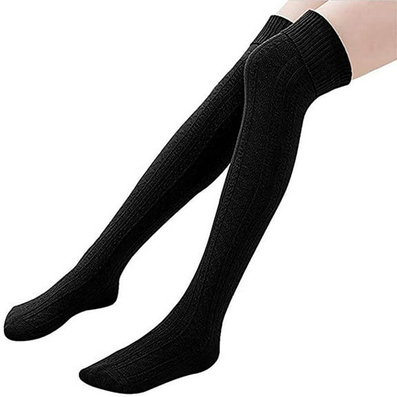 TANGNADE Thigh High Compression Socks Women Adult Knitting Solid Color Knee-High Cotton Fashion Long Stockings Socks Black