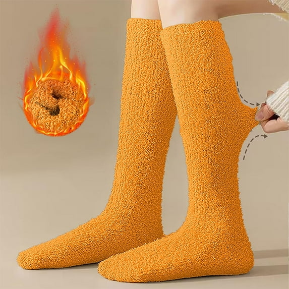 TANGNADE Thigh High Compression Socks Women Fluffy Winter Warm Knee Long Cosy Thermal Ladies Thick Soft Christmas Gifts Multipack Fuzzy Socks Yellow
