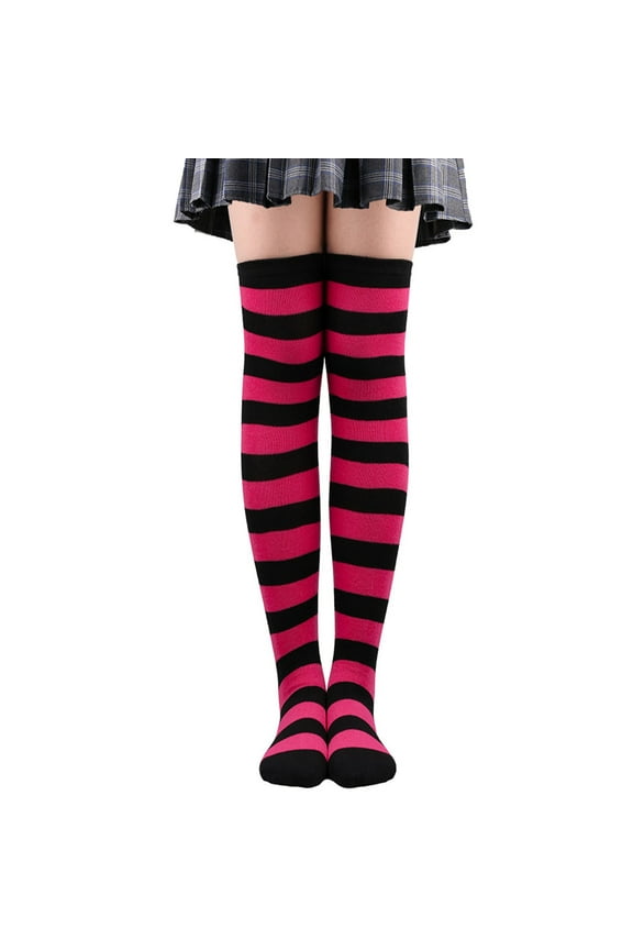 Thigh High Compression Socks Women Over Knee Wide Striped Stockings For Cosplay Leg Warmer Socks Red