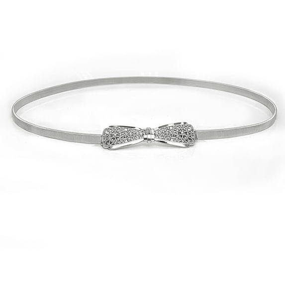 TANGNADE Thin Belts For Women Skinny Metal Slim Fit Chain Gold Silver Stretch Fashion Dress Belt Silver