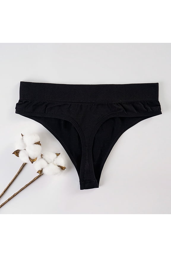 Thongs for Women High Waisted Bikini Underwear Smooth Hipster Breathable Ladies Panties Black