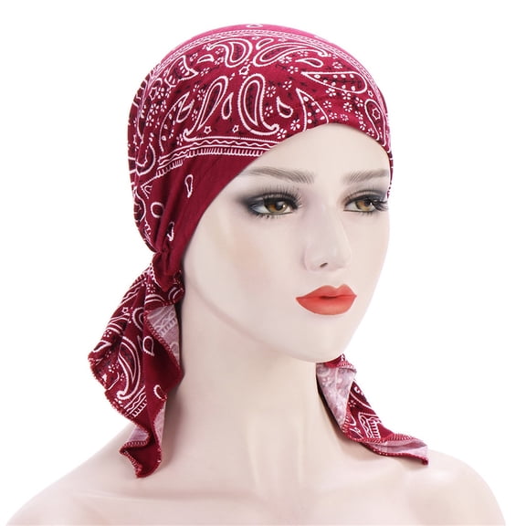 TANGNADE Turbans for Women Casual Floral Printed Head Hat Cap Headwear Muslim Turban Summer Hats Red