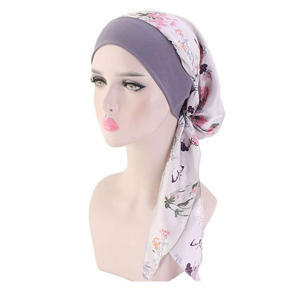 TANGNADE Turbans for Women Casual Loose Print Chemo Beanie Cancer Headwear Turban Cap Summer Hats Grey