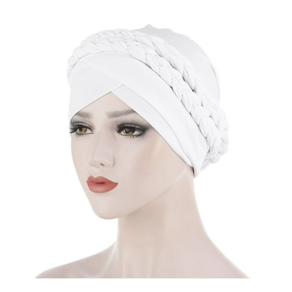 TANGNADE Turbans for Women Chemo Cancer Head Hat Cap Ethnic Bohemian Pre-Tied Twisted Braid Hair Cover Wrap Turban Headwear Summer Hats White