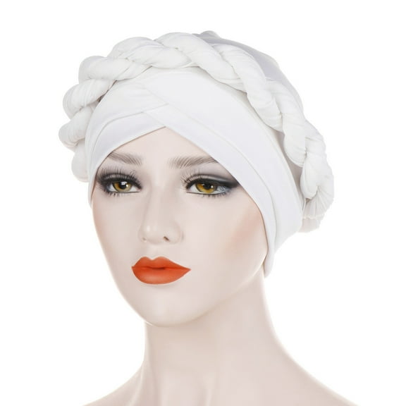 TANGNADE Turbans for Women Fashion Braid India Hat Muslim Ruffle Cancer Chemo Beanie Turban Wrap Cap Summer Hats White