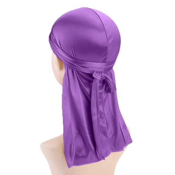 TANGNADE Turbans for Women Foldable Color Headband Silky Hat Bundle With Long Stretchy Tail And Wide Straps Loss Caps Slouchy Summer Hats Purple