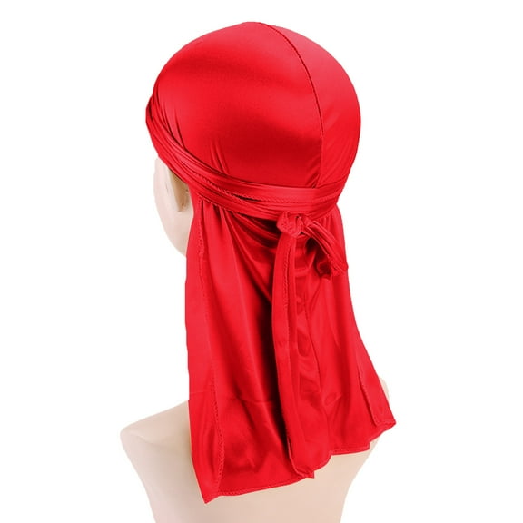 TANGNADE Turbans for Women Foldable Color Headband Silky Hat Bundle With Long Stretchy Tail And Wide Straps Loss Caps Slouchy Summer Hats Red