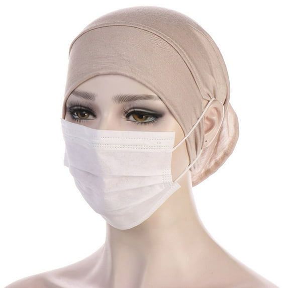 TANGNADE Turbans for Women Muslim Hijab Undercap With Ear Hole Underscarf Inner Cap Jersey Hijabs Bonnet Caps Summer Hats Beige