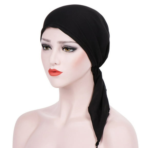 TANGNADE Turbans for Women Muslim Stretch Turban Hat Chemo Cap Hair Loss Head Scarf Wrap Summer Hats Black