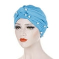 thumbnail image 1 of TANGNADE Turbans for Women Pearl Beading India Hat Muslim Ruffle Cancer Chemo Beanie Turban Wrap Cap Summer Hats Blue, 1 of 2