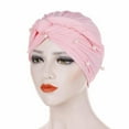 thumbnail image 1 of TANGNADE Turbans for Women Pearl Beading India Hat Muslim Ruffle Cancer Chemo Beanie Turban Wrap Cap Summer Hats Pink, 1 of 2