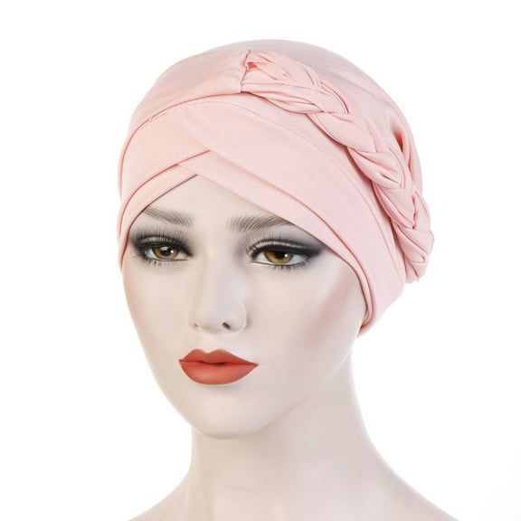 TANGNADE Turbans for Women Solid Plait India Hat Muslim Ruffle Cancer Chemo Beanie Turban Wrap Cap Summer Hats Pink