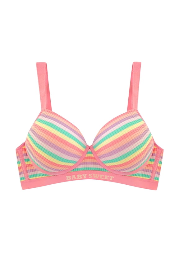 Underwire Bras for Women Gorgeous Rainbow Stripe Large Size Bra Seamless Cotton Women's Set Soft And Skin Friendly Comfortable Push-Up Bras Pink