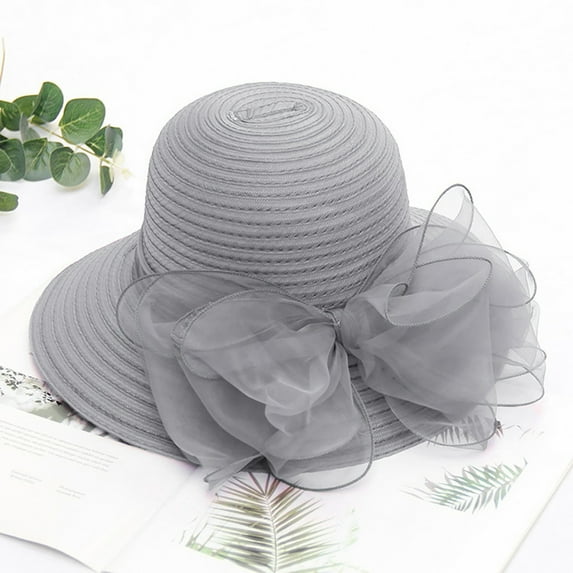 TANGNADE Visor Hats for Women Church Dress Fascinator Bridal Cap British Tea Party Wedding Hat Summer Hats Grey