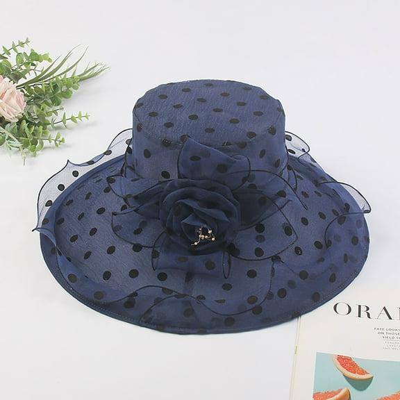 TANGNADE Visor Hats for Women Church Dress Hat Black Fascinators Bridal Tea Party Wedding Wide Brim Summer Hats Navy