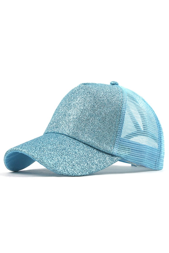 Visor Hats for Women Ponytail Messy Buns Trucker Plain Baseball Cap Unisex Glitter Hat Summer Hats Light Blue