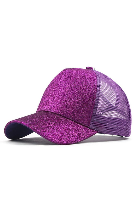 Visor Hats for Women Ponytail Messy Buns Trucker Plain Baseball Cap Unisex Glitter Hat Summer Hats Purple