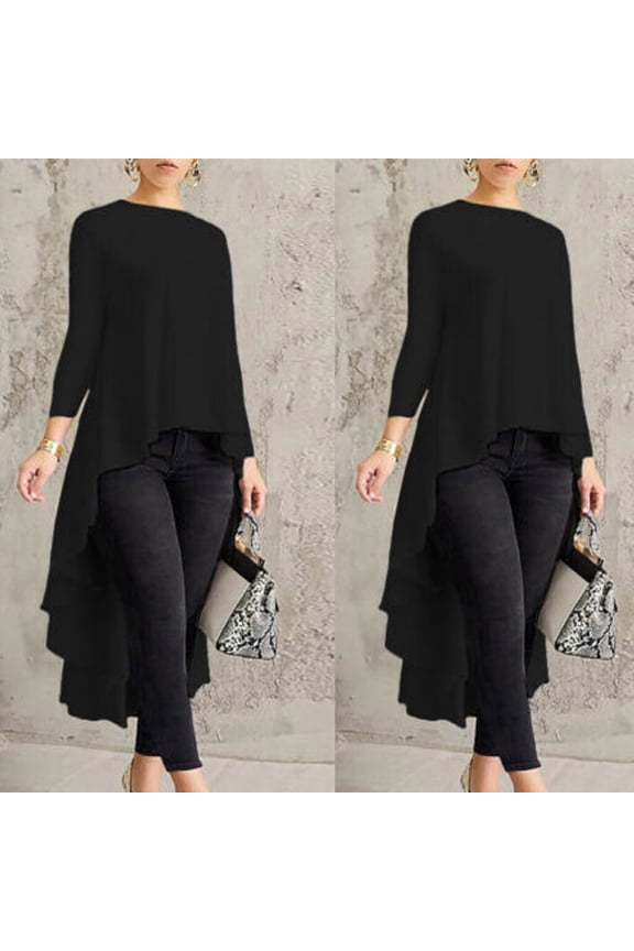 Women Long Sleeve Asymmetrical Shirt Tops High Low Plus Blouse
