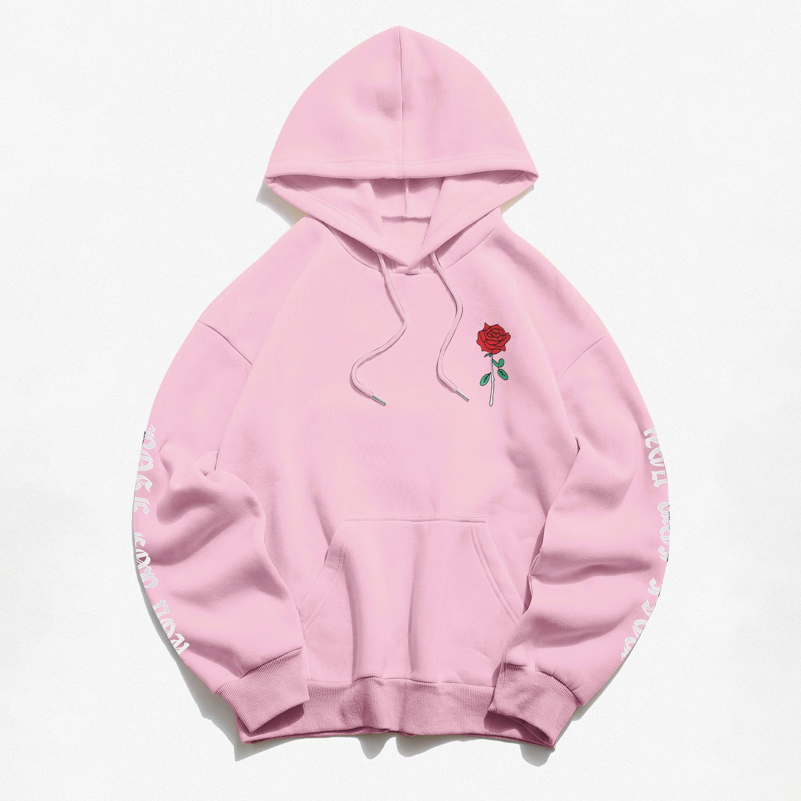 TANGNADE Women Outerwear Hoodie Women s Rose for You Letter Rose Printed Long Sleeved Hoodie with Pockets Pocket Letter Womens Coat Pink S Walmart