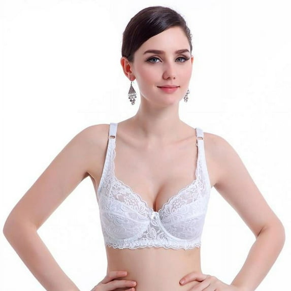 TANGNADE Women Push up Deep V Ultrathin Underwire Padded Lace Brassiere Bra WH 34B/75B, White 34B