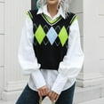 thumbnail image 1 of TANGNADE Women Short Vest with Stripe Knit Uniform Sleeveless Sweater for Womens Knitted V Neck Diamond Plaid Crop Tank Tops Green M, 1 of 6
