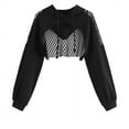 thumbnail image 1 of TANGNADE Women Solid Cutout Mesh Insert Cropped Hoodie Sweatshirt Long Sleeve Crop Top, 1 of 2