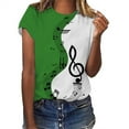 thumbnail image 1 of TANGNADE Women Vintage Musical Note Print Patchwork Summer Casual Tees, Fashion Crew Neck Short Sleeve Loose Top Green XXL, 1 of 7
