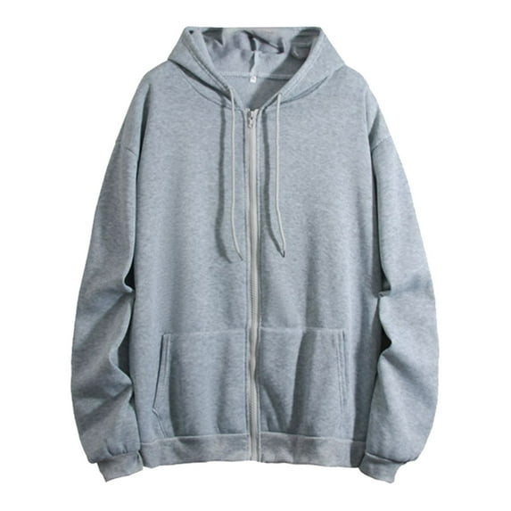 TANGNADE Women Winter Warm Fashion Long Sleeve Loose Solid Color Hooded Zipper Pocket Sweatershirt Coat, Gray M