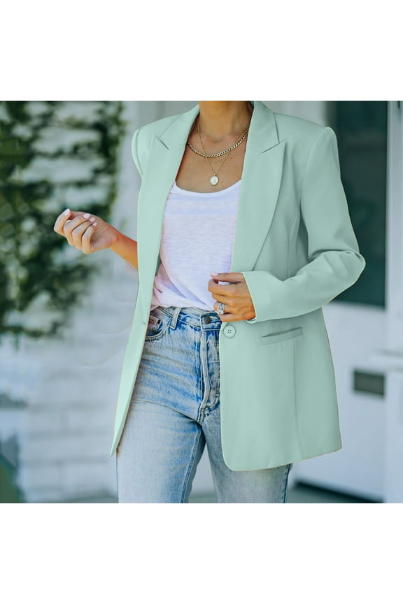 Women's Casual Light Weight Thin Jacket Slim Coat Long Sleeve Blazer Office Business Coats, Green L