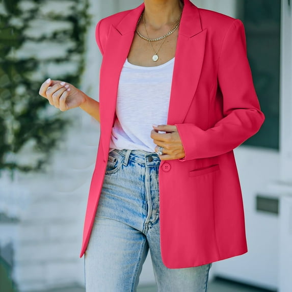 TANGNADE Women's Casual Light Weight Thin Jacket Slim Coat Long Sleeve Blazer Office Business Coats, Pink L
