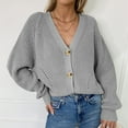 Photo 1 of TANGNADE Women's Long Sleeve Knit Sweater Open Front Cardigan Button Loose Outerwear, Gray M
