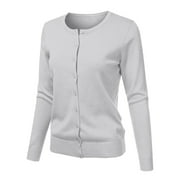TANGNADE Women's Round Neck Cardigan Knitted Long Sleeved Large Yards Loose Solid Color Short Sweater Jacket, Gray XL