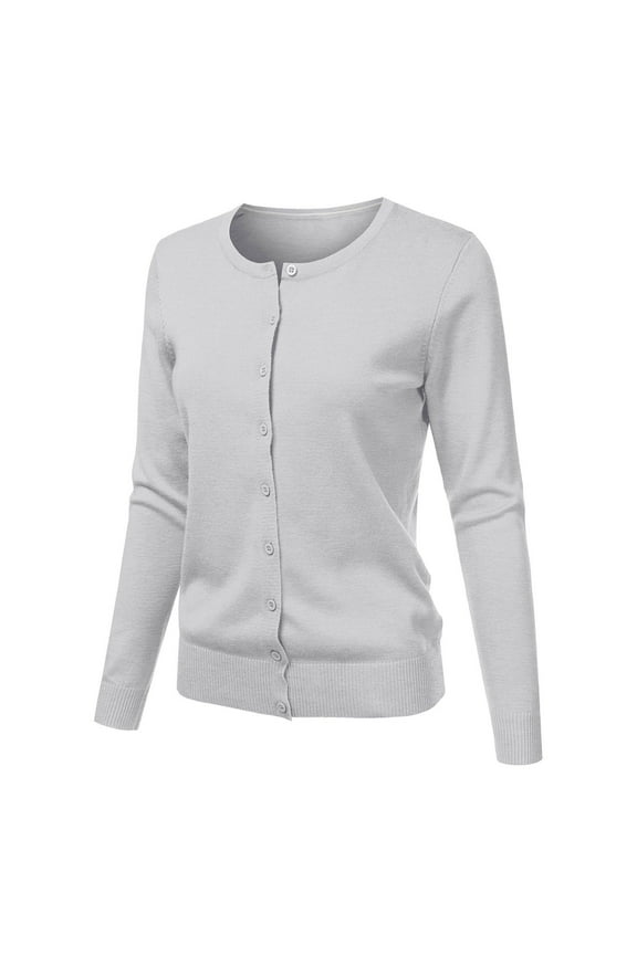 Women's Round Neck Cardigan Knitted Long Sleeved Large Yards Loose Solid Color Short Sweater Jacket, Gray XL