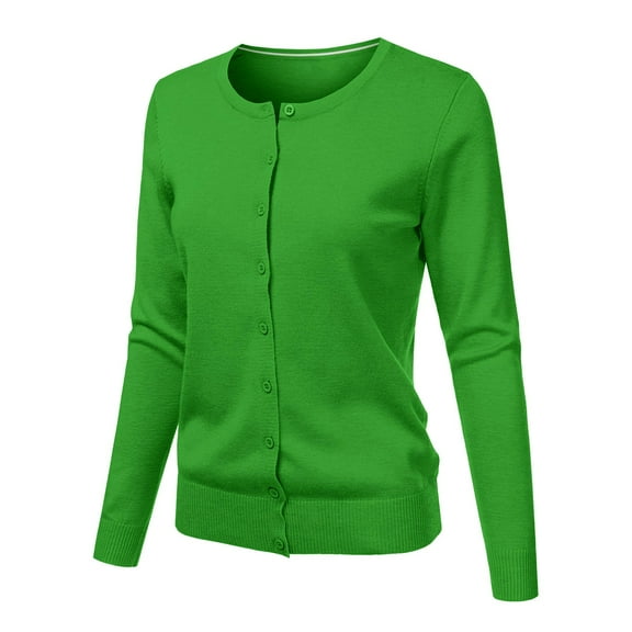 TANGNADE Women's Round Neck Cardigan Knitted Long Sleeved Large Yards Loose Solid Color Short Sweater Jacket, Green XXL
