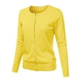 thumbnail image 1 of TANGNADE Women's Round Neck Cardigan Knitted Long Sleeved Large Yards Loose Solid Color Short Sweater Jacket, Yellow L, 1 of 4