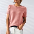 thumbnail image 1 of TANGNADE Women's Round Neck Short Sleeved Loose T Shirt with A Knit, Bottom Loose Fitting Comfy Summer Polyester Top Hot Pink L, 1 of 9