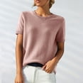 thumbnail image 1 of TANGNADE Women's Round Neck Short Sleeved Loose T Shirt with A Knit, Bottom Loose Fitting Comfy Summer Polyester Top Pink S, 1 of 9