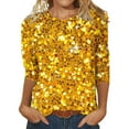 thumbnail image 1 of TANGNADE Women's Sequin T Shirt Design Three Sleeved Round Neck Fashion Top, Gold XL, 1 of 3