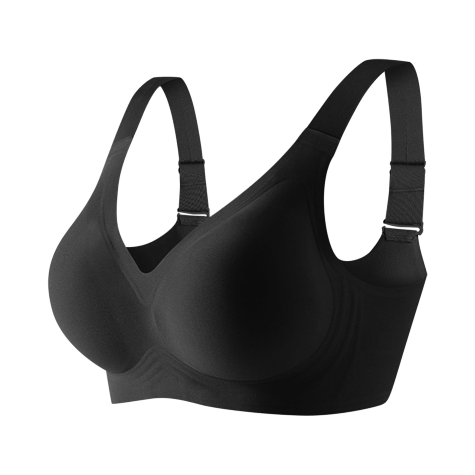 TANGNADE Women's Unrimmed Back Adjustable Wide-Shoulder Sports Plus Size  Underwear Bra Black XL 