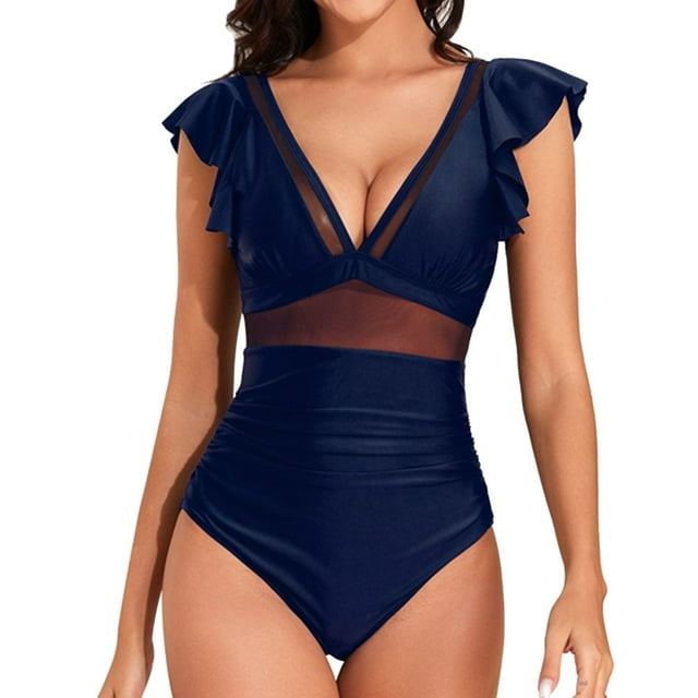 TANGNADE Womens Bathing Suits One Piece Women's Swimsuit with Chest Pad with out Bracket Cutout Patchwork Color Contrast Strap Cover Swimwear