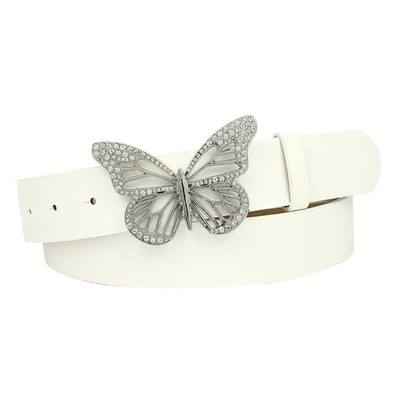 TANGNADE Womens Belts For Dresses Women Fashion Soft Leather With Butterfly Buckle Belt White