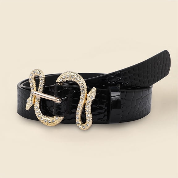 TANGNADE Womens Belts For Dresses Women Fashion Waist Belt Snake Design Thin Buckle Leather Waistband Belt Black