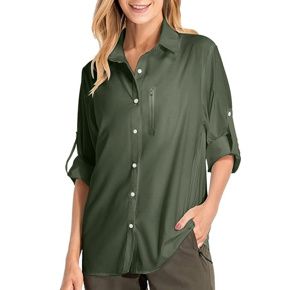 TANGNADE Womens Shirts UPF 50+ Sun Long Sleeve Outdoor Cool Quick Dry Fishing Hiking Shirt, Green S