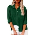 thumbnail image 1 of TANGNADE Womens Summer Solid Color Tops for Women 2024 Ladies Casual Spring Summer Cotton Linen Lapel Tie Pocket Long Sleeve Shirt Army Green M, 1 of 4