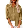 thumbnail image 1 of TANGNADE Womens Summer Solid Color Tops for Women 2024 Ladies Casual Spring Summer Cotton Linen Lapel Tie Pocket Long Sleeve Shirt Khaki 4XL, 1 of 4