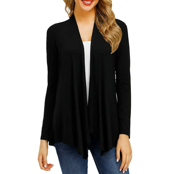 TANGNADE Womens Tops Dressy Casual Women's Solid Color Long Sleeve Cardigan Fashion Temperament Loose Comfortable Cardigan Black XL