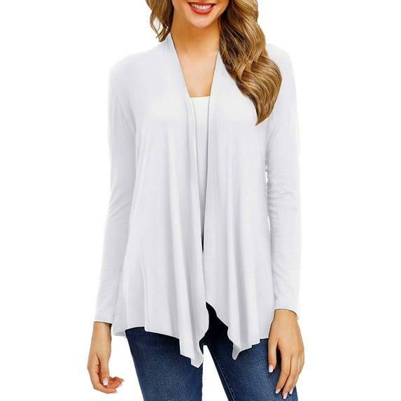 TANGNADE Womens Tops Dressy Casual Women's Solid Color Long Sleeve Cardigan Fashion Temperament Loose Comfortable Cardigan White XL