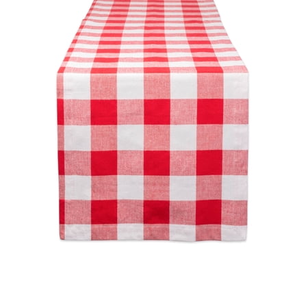 DII Cotton Buffalo Check Table Runner for Family Dinners or Gatherings, Indoor or Outdoor Parties, & Everyday Use (14x72", Seats 4-6 People), Red & White